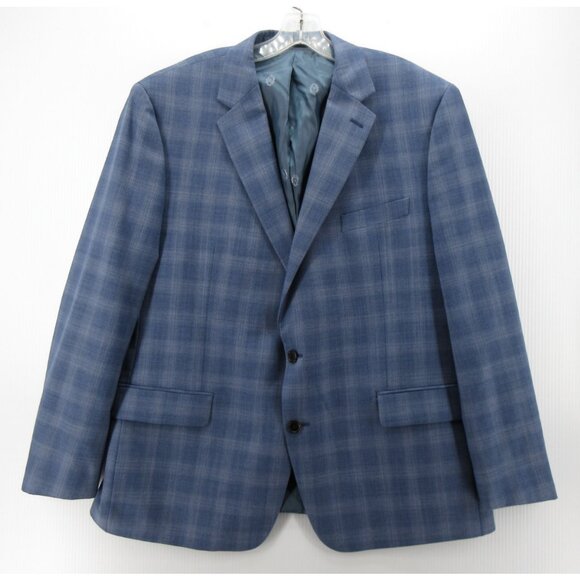 Lauren Ralph Lauren Label Sport Coat 46 Blue Blazer Wool Blend Plaid - Picture 1 of 13
